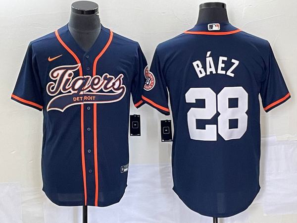 Men's Detroit Tigers Javier Baez #28 Navy Replica Player Jersey Joint Edition