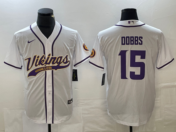 Men's Minnesota Vikings Joshua Dobbs #15 White Game Jersey Joint Edition