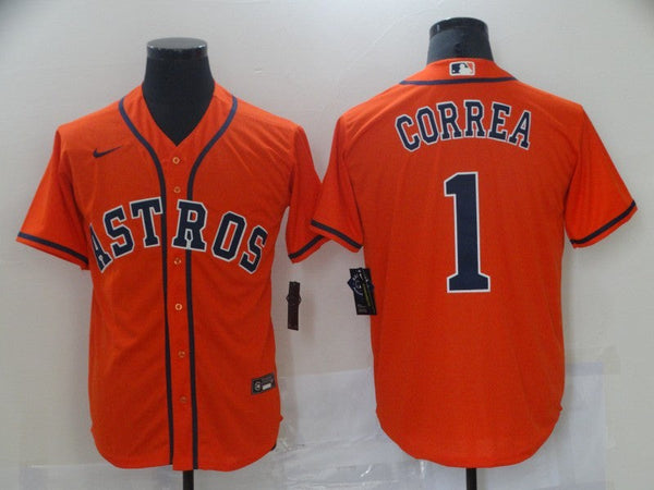 Men's Houston Astros Carlos Correa #1 Orange Replica Baseball Jersey