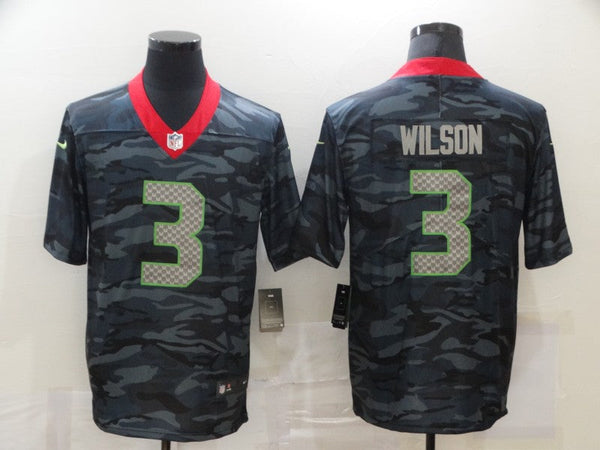 Men's Seattle Seahawks Russell Wilson #3 Gray Camouflage Game Jersey