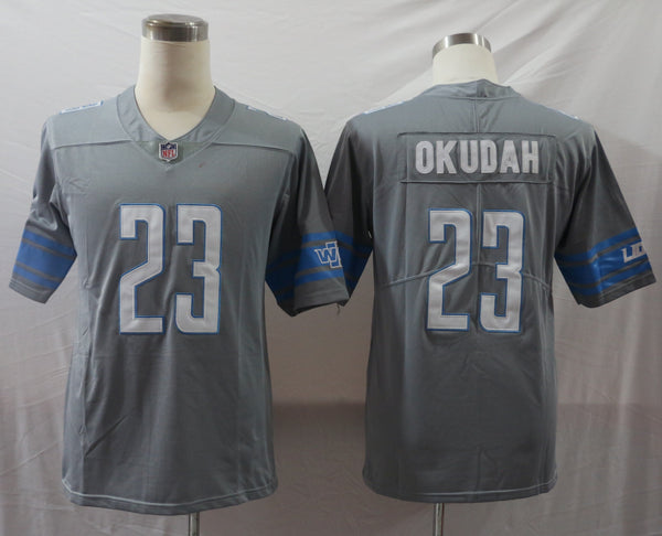 Men's Detroit Lions Jeff Okudah #23 Gray Game Jersey