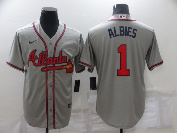 Men's Atlanta Braves Ozzie Albies #1 Gray Replica Player Jersey