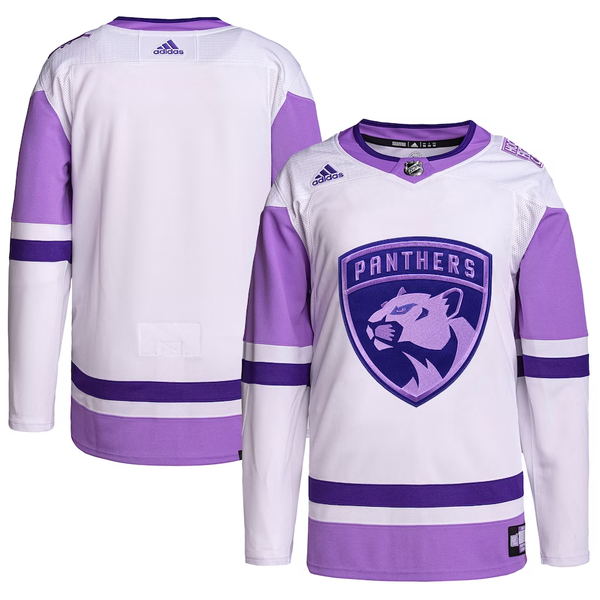 Men's Florida Panthers White/Purple Hockey Fights Cancer Primegreen Authentic Blank Jersey