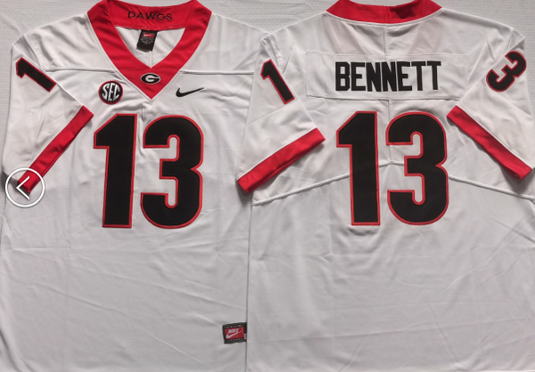 Men's Georgia Bulldogs Stetson Bennett #13 White Player Game Jersey