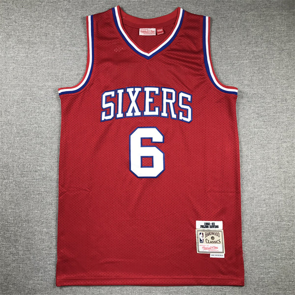 Men's Philadelphia 76ers Julius Erving #6 Red Hardwood Classics Swingman Jersey