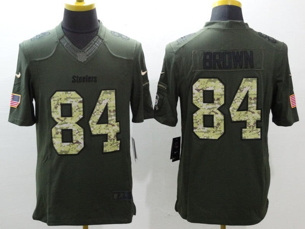 Men's Pittsburgh Steelers Antonio Brown #84 Army Green Game Jersey