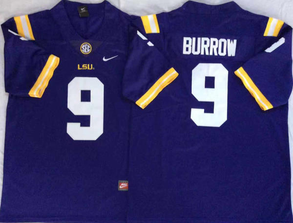 Men's LSU Tigers Joe Burrow #9 Purple Player Game Jersey