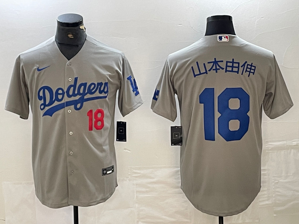 Men's Los Angeles Dodgers Yoshinobu Yamamoto #18 Gray Alternate Player Jersey