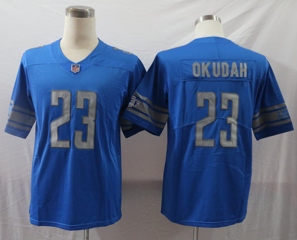 Men's Detroit Lions Jeff Okudah #23 Blue Player Game Jersey