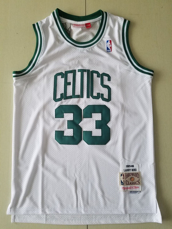 Men's Boston Celtics Larry Bird White 1985-86 Hardwood Classics Swingman Jersey