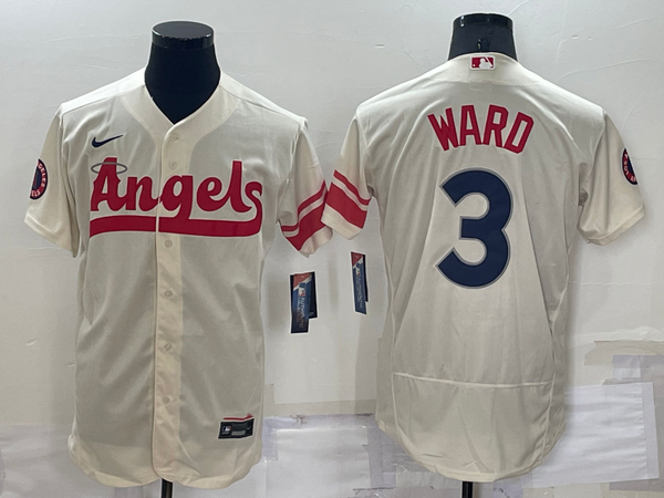 Men's Los Angeles Angels Taylor Ward #3 Beige Stitched Jersey