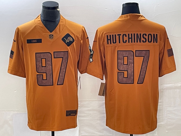 Men's Detroit Lions Aidan Hutchinson #97 Brown 2023 Salute To Service Retired Player Limited Jersey