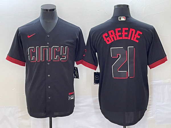 Men's Cincinnati Reds Hunter Greene #21 Black 2023 City Connect Replica Player Jersey