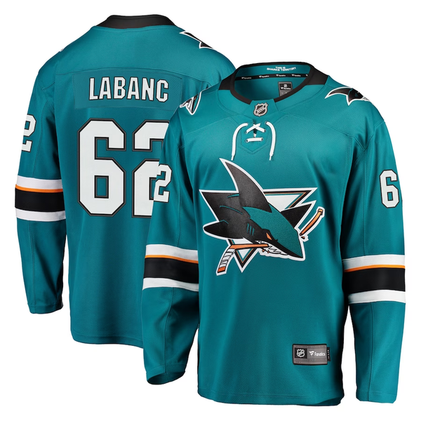 Men's San Jose Sharks Kevin Labanc #62 Teal Home Breakaway Player Jersey