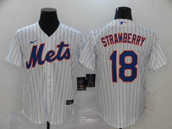 Men's New York Mets Darryl Strawberry #18 White Replica Baseball Jersey