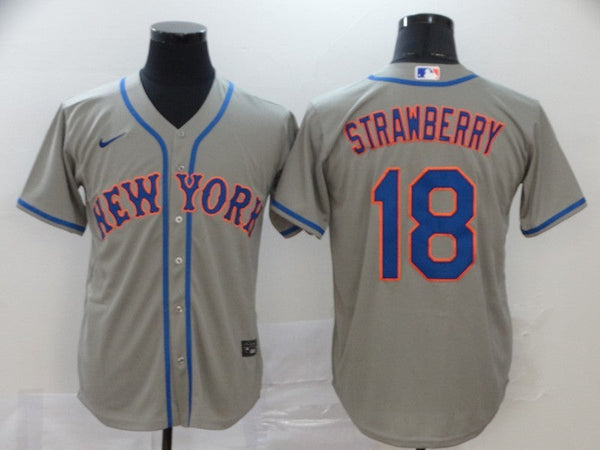 Men's New York Mets Darryl Strawberry #18 Gray Replica Baseball Jersey