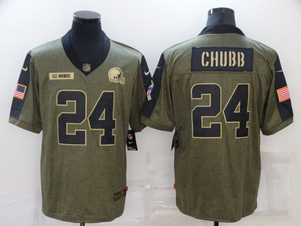 Men's Cleveland Browns Nick Chubb #24 Olive Game Player Jersey