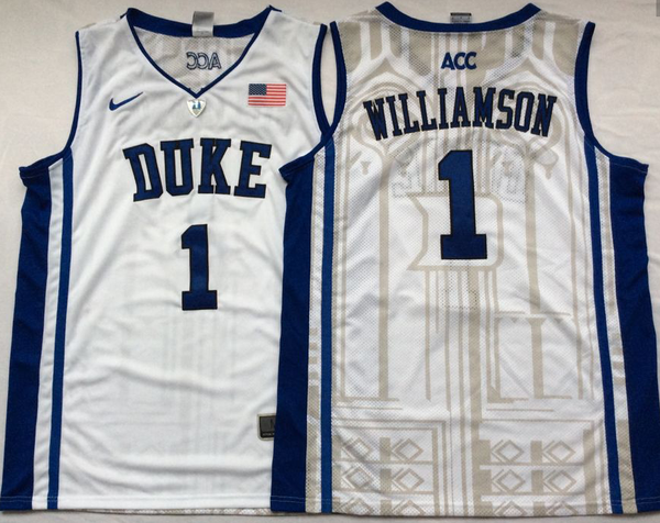 Men's Duke Blue Devils Zion Williamson #1 White Player Jersey