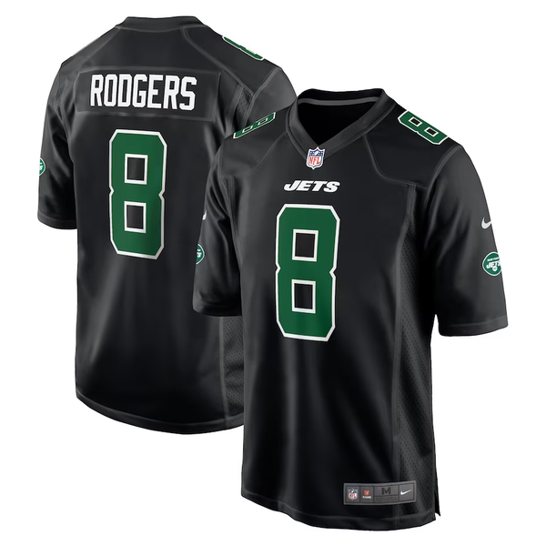 Men's New York Jets Aaron Rodgers #8 Black Fashion Game Jersey