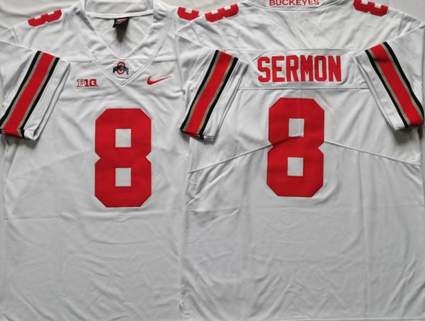 Men's Ohio State Buckeyes Trey Sermon #8 White Player Game Jersey