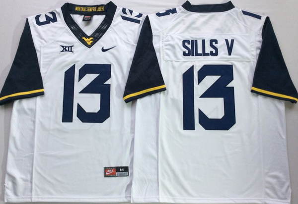 Men's West Virginia Mountaineers David Sills #13 White Player Game Jersey