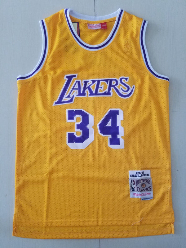 Men's Los Angeles Lakers Shaquille O'Neal #34 Yellow 1996-97 Classics Jersey