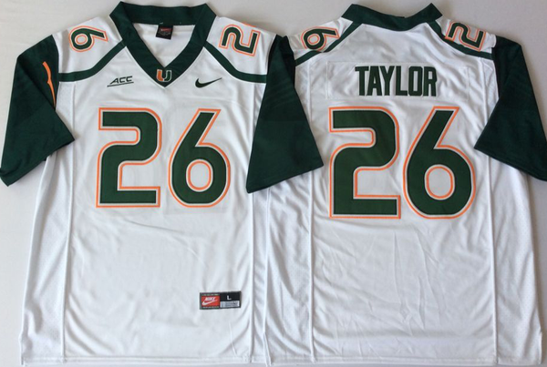 Men's Miami Hurricanes Sean Taylor #26 White Team Football game Jersey