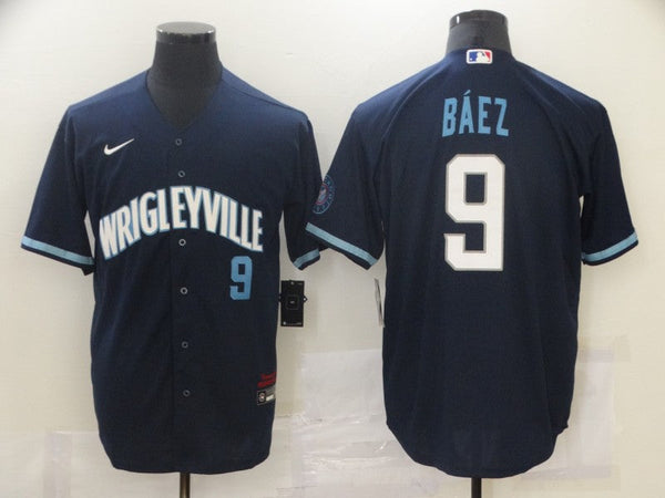 Men's Chicago Cubs Javier Baez #9 Navy Replica Player Jersey