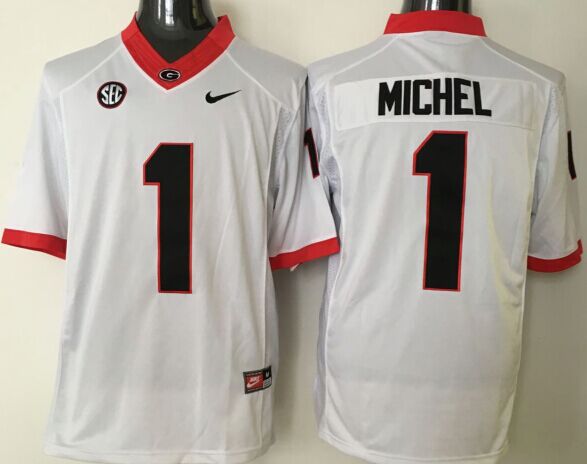 Men's Georgia Bulldogs Sony Michel #1 White Player Game Jersey