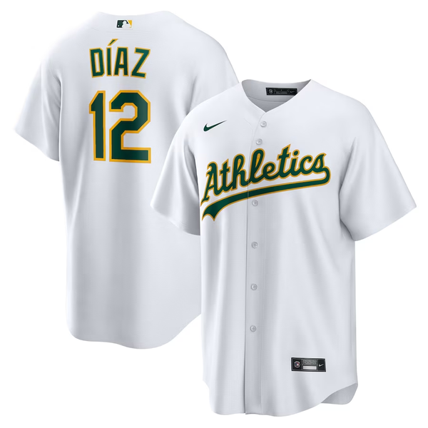 Men's Oakland Athletics Aledmys Diaz #12 White Home Replica Player Jersey