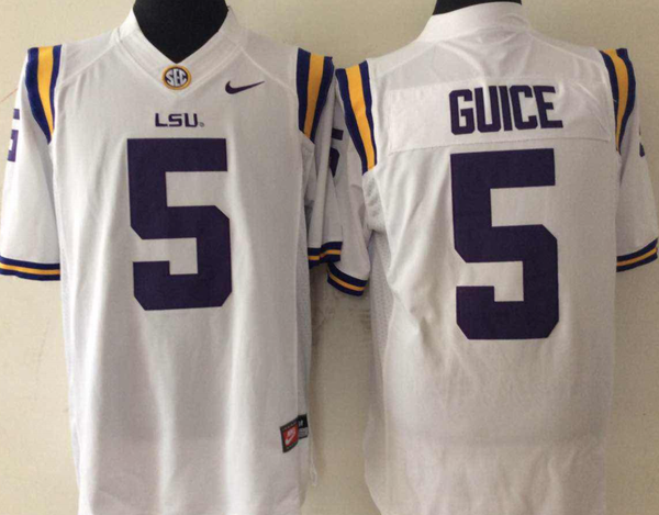 Men's LSU Tigers Derrius Guice #5 White Player Game Jersey