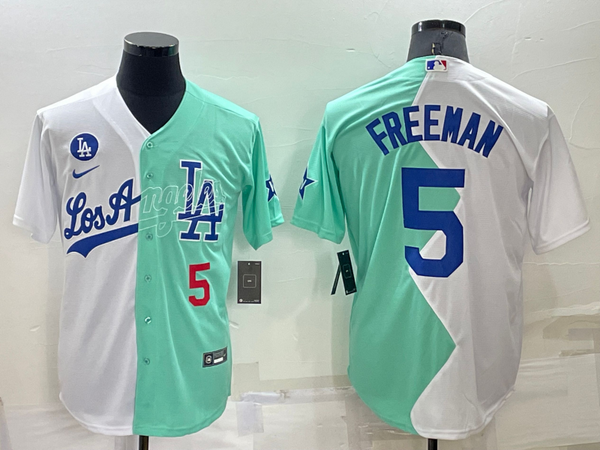 Men's Los Angeles Dodgers Freddie Freeman #5 White/Green Stitched Jersey