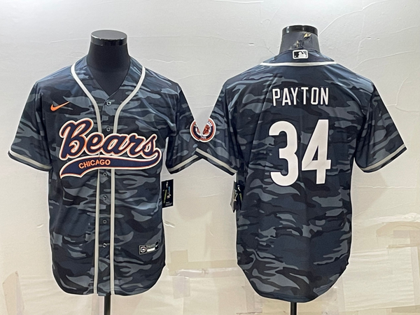 Men's Chicago Bears Walter Payton #34 Grey Camouflage Game Jersey Joint Edition