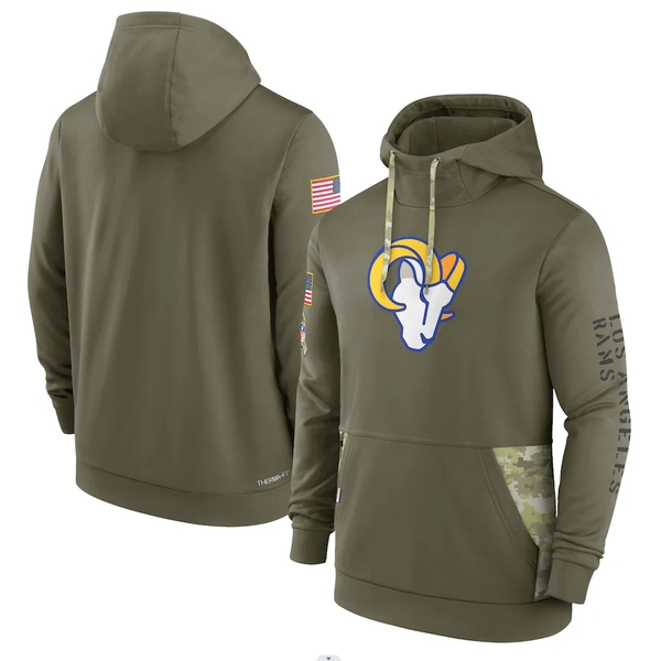 Men's Los Angeles Rams Olive 2022 Salute to Service Therma Performance Pullover Hoodie