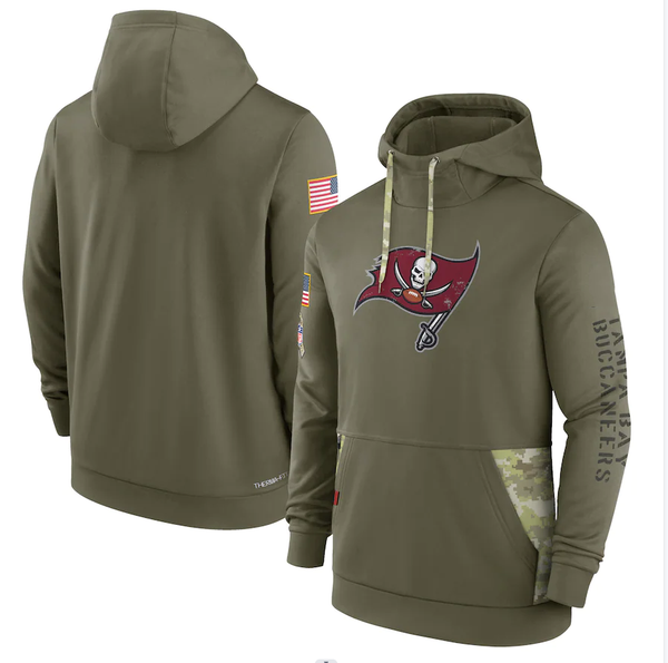 Men's Tampa Bay Buccaneers Olive 2022 Salute to Service Therma Performance Pullover Hoodie