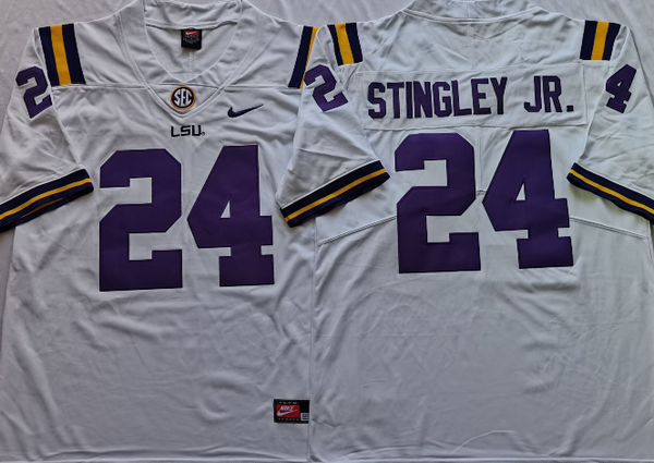 Men's LSU Tigers Clyde Derek Stingley Jr. #24 White Player Game Jersey