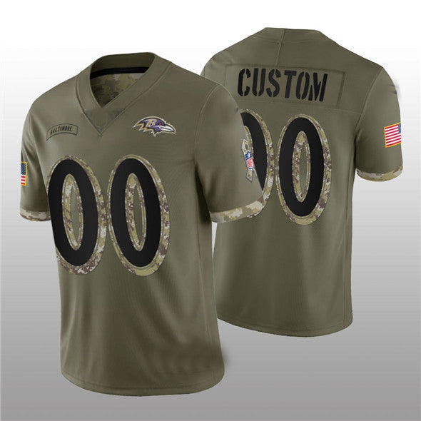 Custom Baltimore Ravens ACTIVE PLAYER 2022 Olive Salute To Service Limited Stitched Jersey Football Jerseys