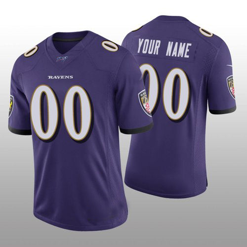 Custom Baltimore Ravens Purple Vapor Limited 100th Season Jersey Stitched American Football Jerseys