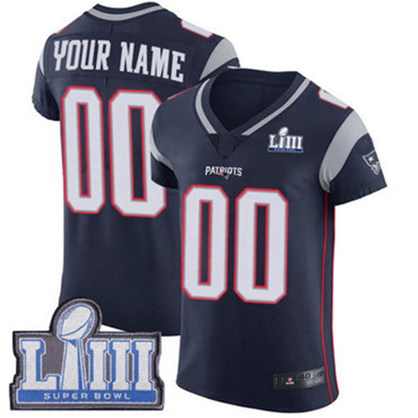 Custom New England Patriots Vapor Untouchable Super Bowl LIII Bound Elite Navy Blue Home Jersey Stitched American Football Jerseys