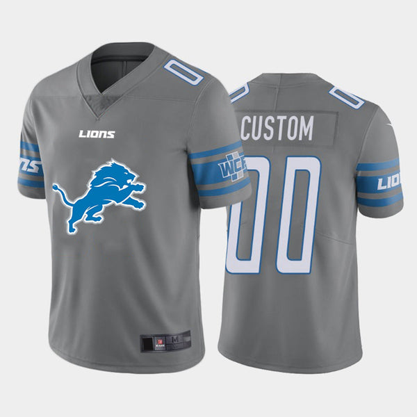 Custom Detroit Lions Gray Team Big Logo Vapor Untouchable Limited Jersey Stitched American Football Jerseys