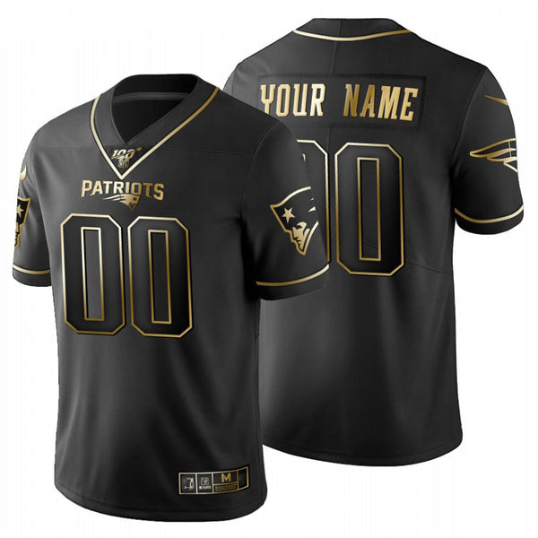 Custom New England Patriots Black Golden 100th Limited Jersey Stitched American Football Jerseys