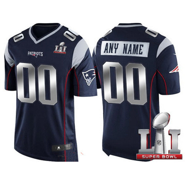 Custom New England Patriots Navy Blue Steel Silver 2017 Super Bowl LI Limited Jersey Stitched American Football Jerseys