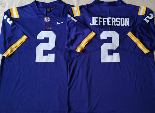 Men's LSU Tigers Justin Jefferson #2 Purple Player Game Jersey