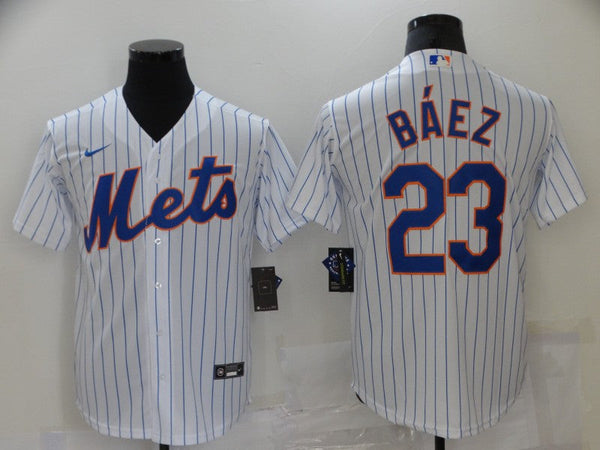 Men's New York Mets Javier Baez #23 White Replica Baseball Jersey