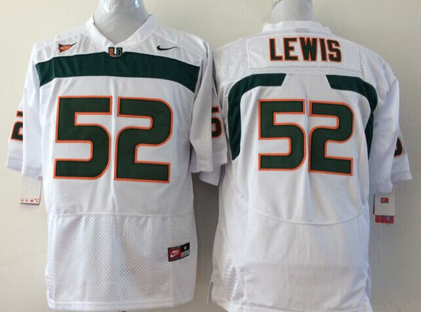 Men's Miami Hurricanes Ray Lewis #52 White Team Football Jersey