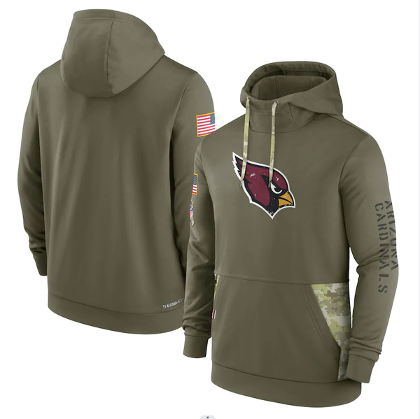 Men's Arizona Cardinals Olive 2022 Salute to Service Therma Performance Pullover Hoodie