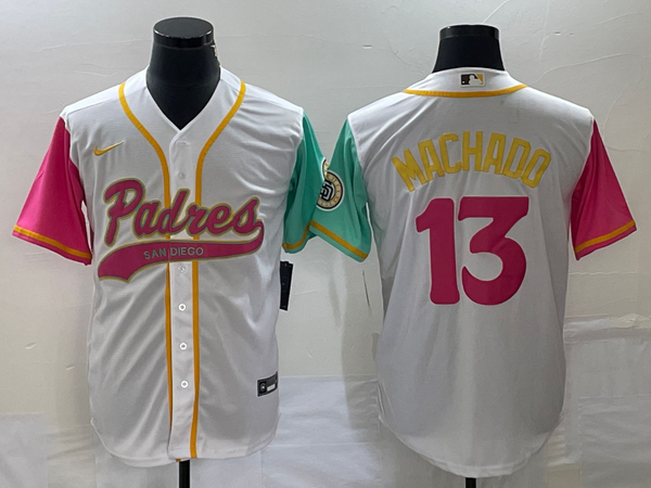 Men's San Diego Padres Manny Machado #13 White City Connect Replica Player Jersey Joint Edition