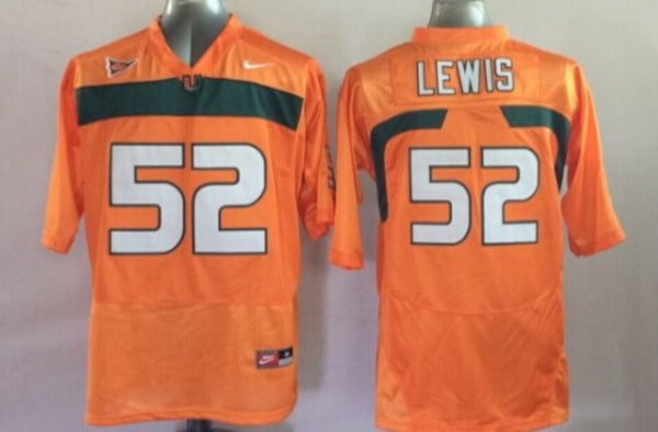 Men's Miami Hurricanes Ray Lewis #52 Orange Team Football Jersey