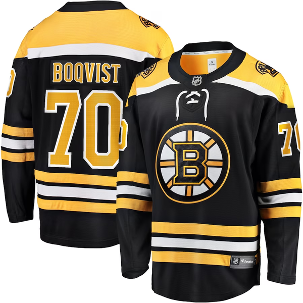 Men's Boston Bruins Jesper Boqvist #70 Black Replica Player Jersey