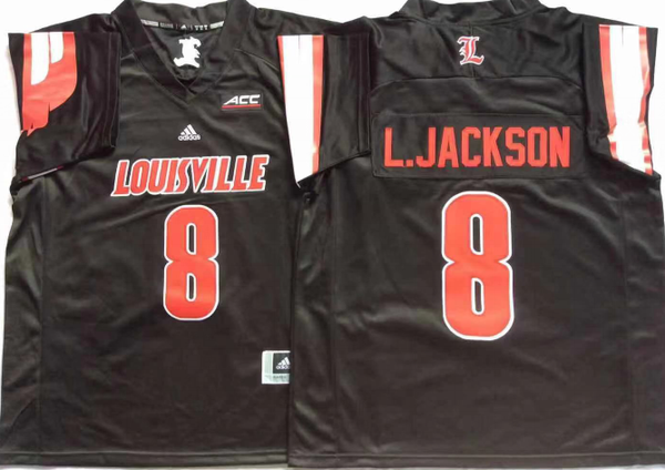 Men's Louisville Cardinals Lamar Jackson #8 Black Player Game Jersey